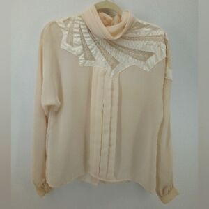 Vintage San Andre Sheer Cream White Blouse Career 80's Top M